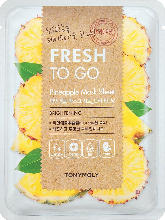 Rozświetlająca maska do twarzy na tkaninie z ekstraktem z ananasa - Tony Moly Fresh To Go Mask Sheet Pineapple