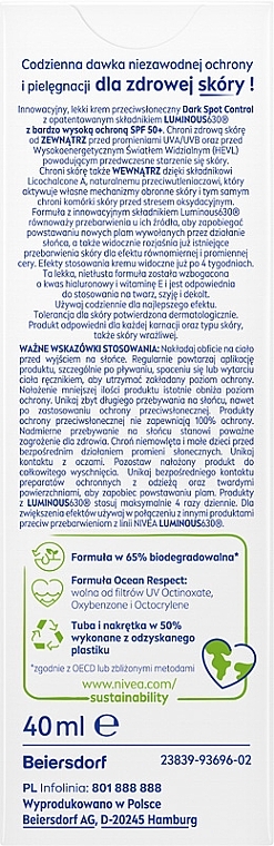 Przeciwsłoneczny krem do twarzy przeciw przebarwieniom SPF 50+ - NIVEA SUN SPOT CONTROL Luminous 630 — Zdjęcie N2