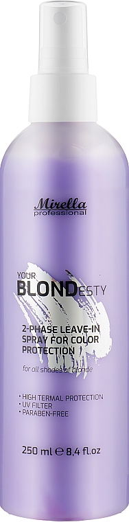 Spray do pielęgnacji odcienia blond z ochroną termiczną - Mirella Professional 2-Phase Leave-In Spray For Color Protection