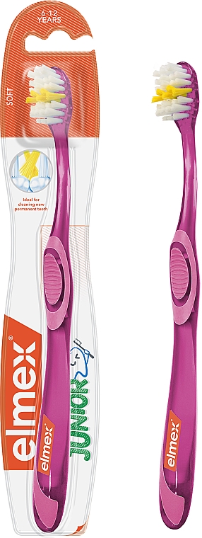 Szczoteczka do zębów dla dzieci Junior od 6 do 12 lat miękka, , różowa - Elmex Junior Toothbrush — Zdjęcie N1