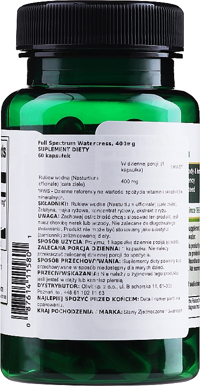 Suplement diety Rukiew wodna, 400 mg - Swanson Full Spectrum Watercress — Zdjęcie N2