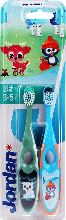 Szczoteczki do zębów dla dzieci 3-5 lat, zielona + niebieska - Jordan Step By Step Soft Clean — Zdjęcie N1