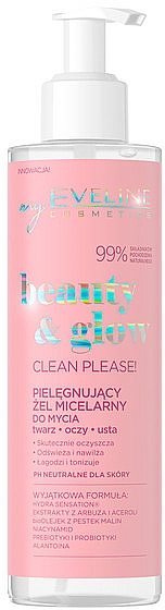 Pielęgnujący żel micelarny do mycia twarzy - Eveline Cosmetics Beauty & Glow Clean Please 