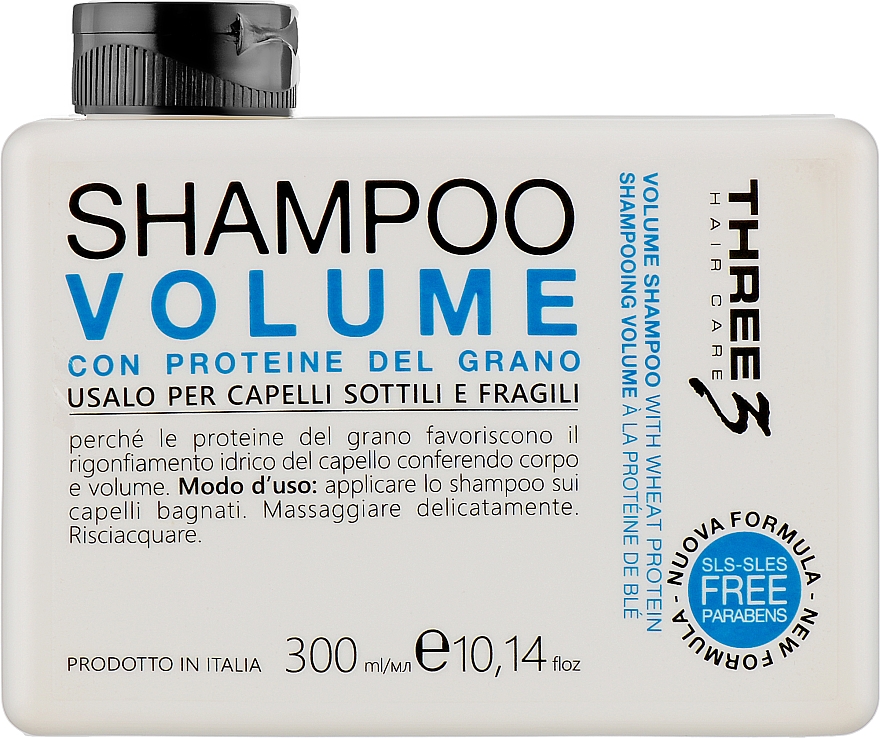 Szampon zwiększający objętość włosów z białkiem pszenicy - Faipa Roma Three Hair Care Volume Shampoo