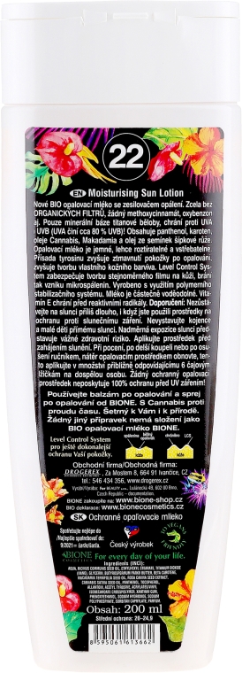 Ochronne mleczko do opalania SPF 22 - Bione Cosmetics Moisturising Sun Lotion — Zdjęcie N2