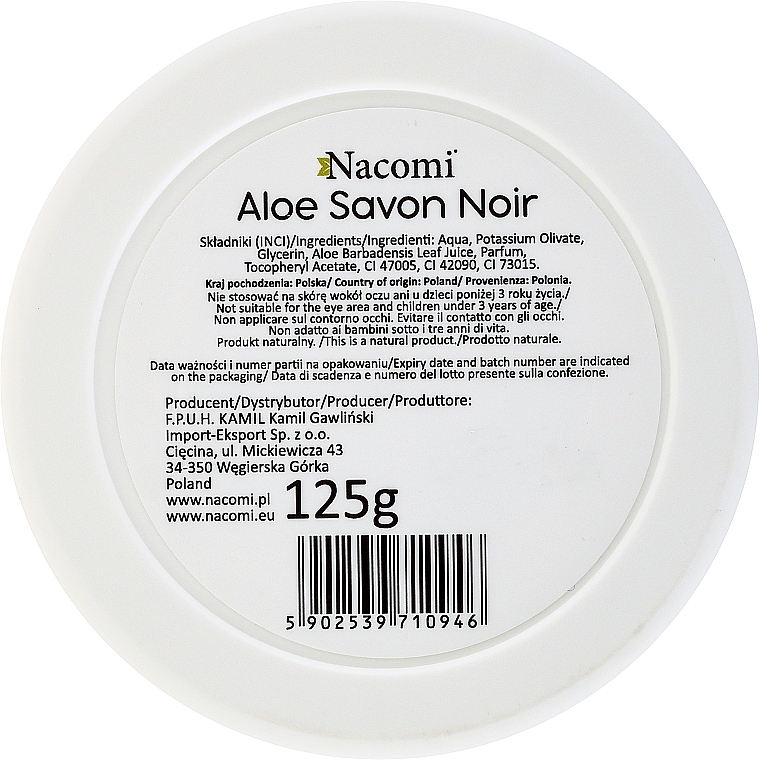 PRZECENA! 100% naturalne mydło czarne z sokiem z aloesu - Nacomi Vegan Aloe Savon Noir * — Zdjęcie N2