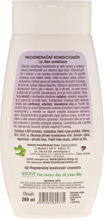 Regenerująca odżywka do włosów Lawenda - Bione Cosmetics Lavender Regenerative Hair Conditioner — Zdjęcie N2