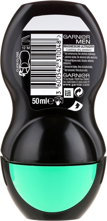 Antyperspirant w kulce dla mężczyzn - Garnier Men Mineral Magnesium Ultra-Dry Anti-Perspirant Roll-On 72h — Zdjęcie N4