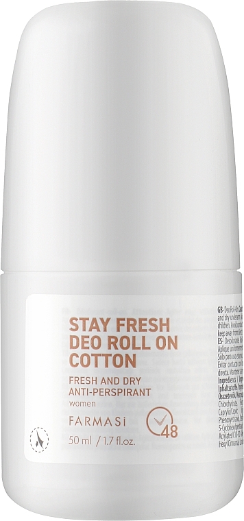 Dezodorant-antyperspirant w rolce dla kobiet - Farmasi Stay Fresh Deo Roll-on Cotton — Zdjęcie N1