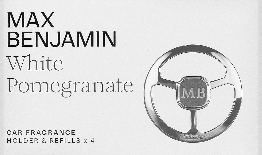 Zestaw - Max Benjamin Car Fragrance White Pomegranate Gift Set (dispenser + refill/4pcs) — Zdjęcie N1