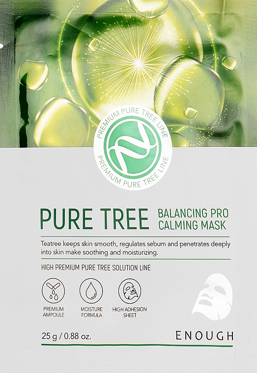 Maseczka tkankowa do twarzy z wyciągiem z drzewa herbacianego - Enough Pure Tree Balancing Pro Calming Mask