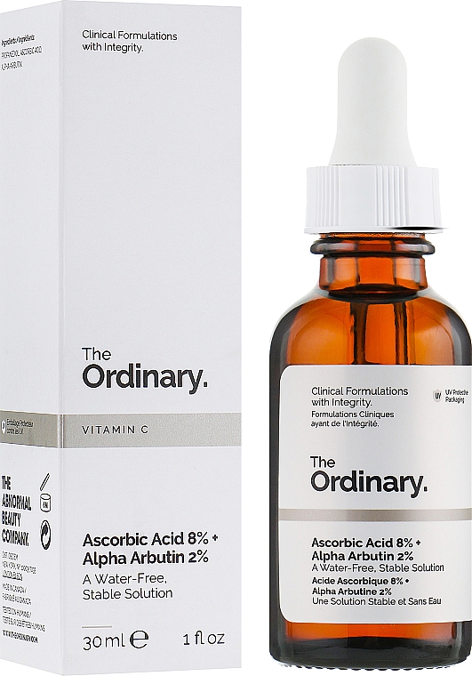 Rozjaśniające serum do twarzy z witaminą C i alfa arbutyną - The Ordinary Ascorbic Acid 8% + Alpha Arbutin 2% — Zdjęcie N2