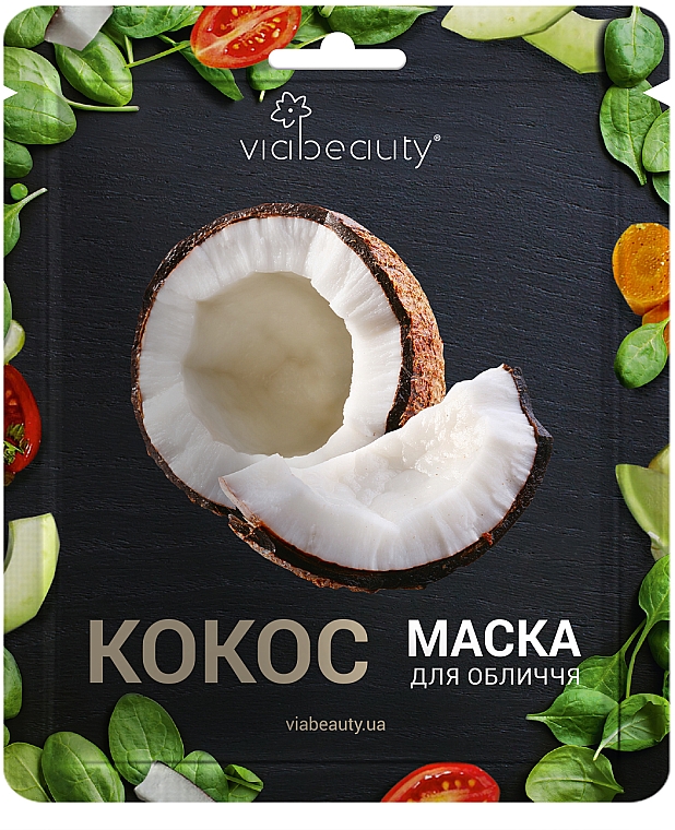 Rozświetlająca maska w płachcie z ekstraktem z kokosa - Via Beauty — Zdjęcie N1