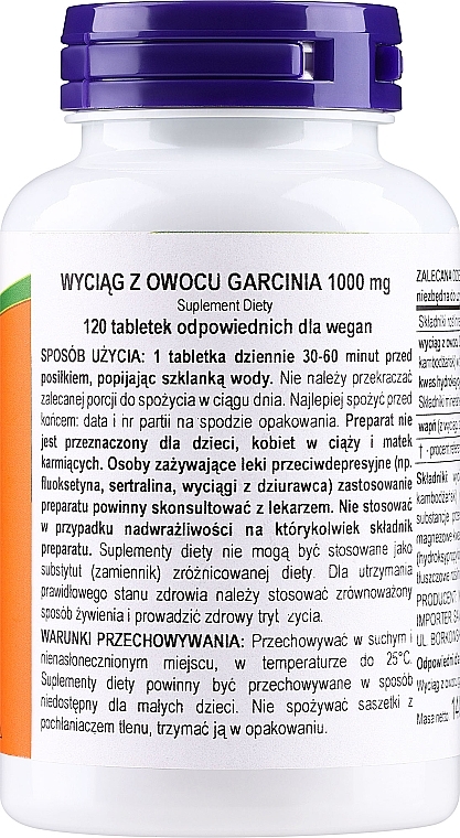 Garcinia w tabletkach - Now Foods Garcinia, 1000mg  — Zdjęcie N2