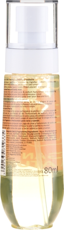 Naturalna wegańska mgiełka do twarzy i ciała Brzoskwinia - Nacomi — Zdjęcie N2