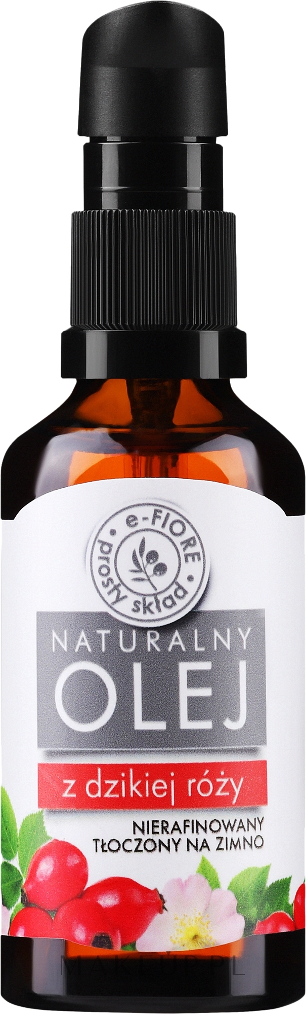 Naturalny nierafinowany olej z dzikiej róży (z dozownikiem) - E-Fiore Rosehip Natural Oil — Zdjęcie 50 ml