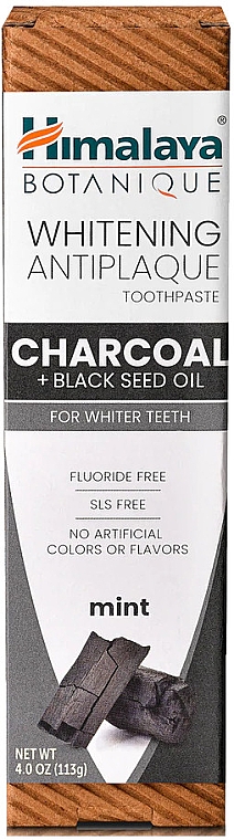 Wybielająca pasta do zębów z węglem drzewnym i olejem z czarnuszki - Himalaya Herbals Botanique Charcoal & Black Seed Oil Whitening Antiplaque Toothpaste — Zdjęcie N2