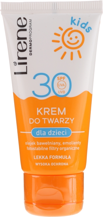 Krem do opalania do twarzy dla dzieci SPF 30 - Lirene Kids Sun Protection Face Cream SPF 30 — Zdjęcie N1