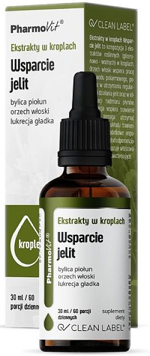 Suplement diety w kroplach Wsparcie jelit - Pharmovit Clean Label Intestinal Support — Zdjęcie N1