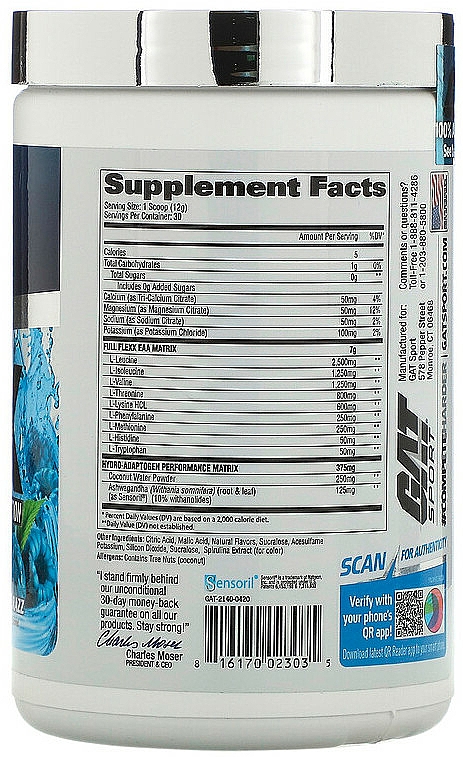 Suplement diety w proszku Nawodnienie i aminokwasy - GAT Sport Flexx EAAs + Hydration Blue Razz — Zdjęcie N2