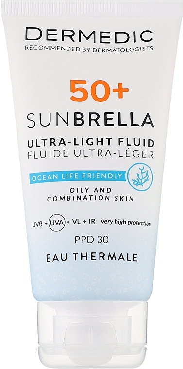 Ultralekki krem ​​ochronny SPF 50+ do skóry tłustej i mieszanej - Dermedic 50+ Sunbrella Ultra-light Fluid — Zdjęcie N1