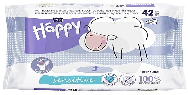 Nawilżany papier toaletowy z ekstraktem z aloesu - Bella Happy Sensitive — Zdjęcie N1