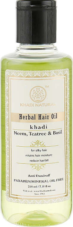 Naturalny olejek przeciw łupieżowi, łamaniu i wypadaniu włosów Neem, Drzewo Herbaciane i Bazylia - Khadi Organique Henna Rosemary Hair Oil