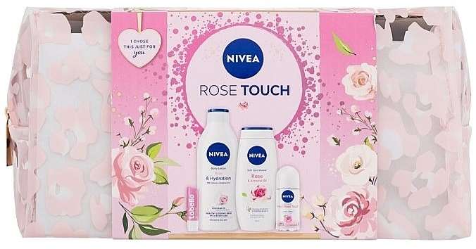 Zestaw - NIVEA Rose Touch (lip/balm/4.8g + sh/gel/250ml + deo/50ml + lot/400 + bag) — Zdjęcie N1