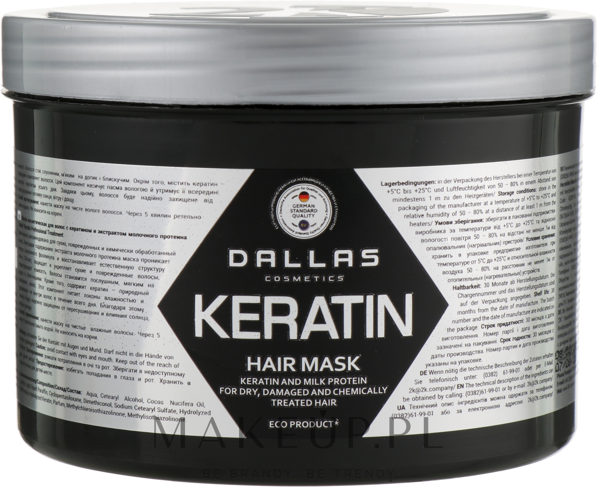 Kremowa maska do włosów z ekstraktem z keratyny i białka mleka - Dalas Cosmetics Keratin Mask — Zdjęcie 500 ml