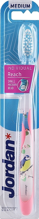 Szczoteczka do zębów średnia, różowa z sikorką - Jordan Individual Medium Reach Toothbrush — Zdjęcie N1