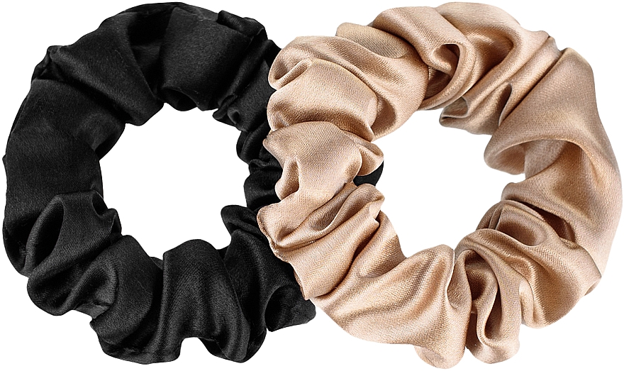 Zestaw gumek-scrunchie do włosów z naturalnego jedwabiu, czarna i złota Midi - MAKEUP — Zdjęcie N1