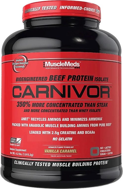 Izolat białka wołowego na zwiększenie masy mięśniowej Wanilia i karmel - MuscleMeds Carnivor Beef Protein Powder Vanilla Caramel — Zdjęcie N1