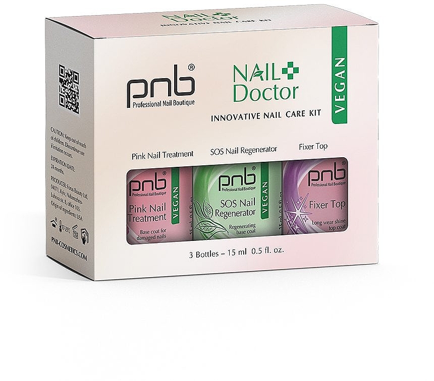 Zestaw - PNB Nail Doctor Set (nail/top/15 ml + treatment/15 ml + regenerator/15 ml) — Zdjęcie N1