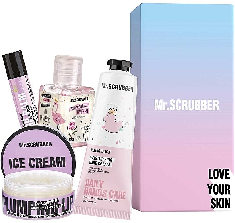 Zestaw - Mr.Scrubber Sweet Ice Cream (lip/balm/5g + lip/scrub/50ml + h/cr/50ml + sanitizer/30ml) — Zdjęcie N1