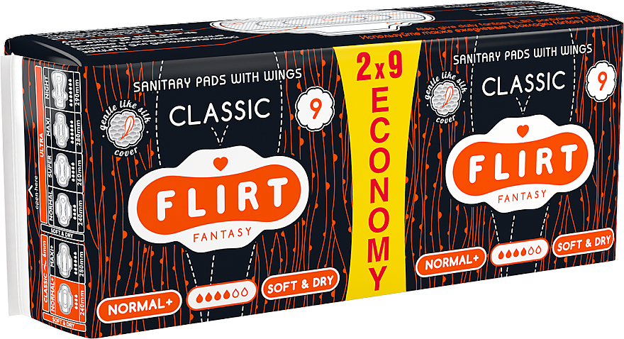 Wkładki higieniczne Classic, Soft & Dry, 4 krople, 18 szt. - Fantasy Flirt