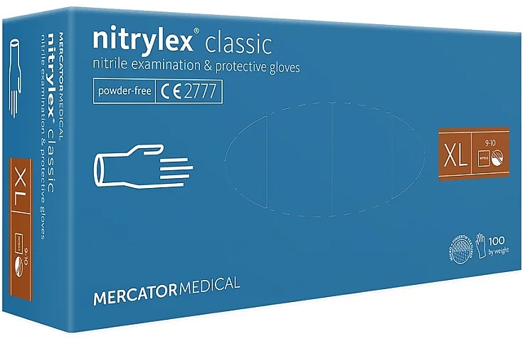 Rękawiczki nitrylowe, rozmiar XL, niebieskie - Mercator Medical Classic Nitrile Examination & Protective Gloves  — Zdjęcie N1