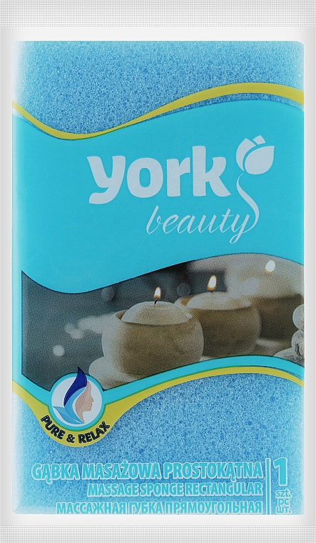 Gąbka do kąpieli i masażu, prostokątna, niebieska - York — Zdjęcie N1