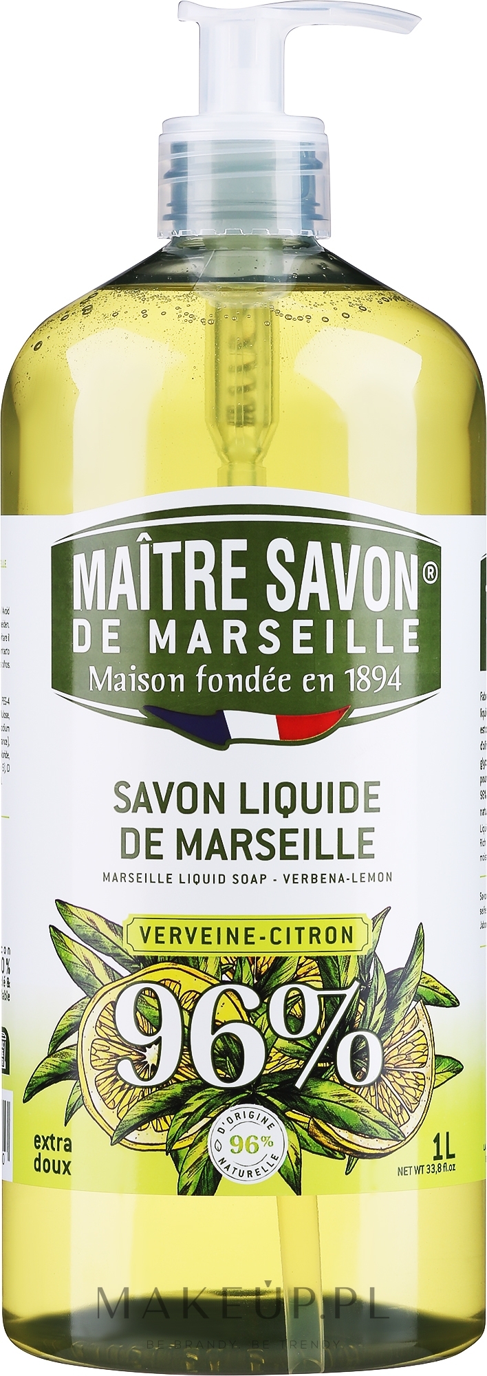 Naturalne mydło marsylskie w płynie Werbena i cytryna - Maitre Savon De Marseille Savon Liquide De Marseille Verbena & lemon Liquid Soap — Zdjęcie 1000 ml
