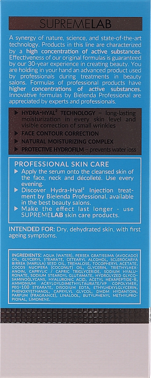 Liftingujące serum do twarzy z kwasem hialuronowym - Bielenda Professional SupremeLab Hydra-Hyal2 Injection — Zdjęcie N2