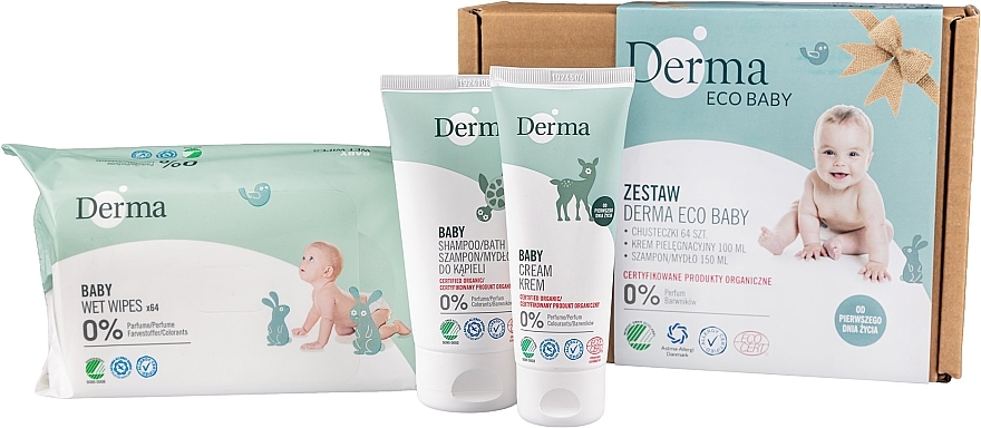 Zestaw - Derma Eco Baby (cr/100ml + shm-soap/150ml + wet wipes/64pcs) — Zdjęcie N1