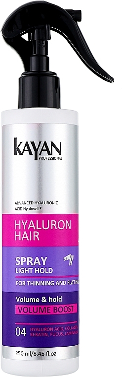 Spray do włosów cienkich i pozbawionych objętości - Kayan Professional Hyaluron Hair Spray