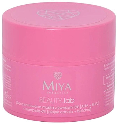 Skoncentrowana maska z kwasami do twarzy - Miya Cosmetics Beauty Lab Concentrated Mask With Acids 3% AHA + BHA + Soothing Complex 6% — Zdjęcie N1