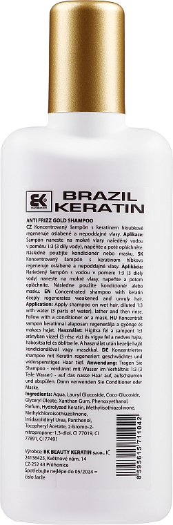 Keratynowy zestaw do pielęgnacji włosów - Brazil Keratin Anti Frizz Gold (shm 300 ml + cond 300 ml + elixir 100 ml) — Zdjęcie N4
