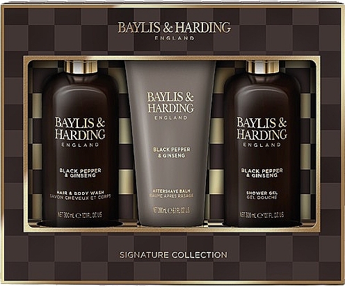 Zestaw - Baylis & Harding Black Pepper & Ginseng Men's Luxury Bathing Trio Gift Set (sh/gel/300ml + ash/balm/200ml + shm/300ml) — Zdjęcie N1