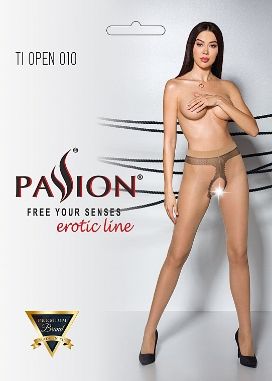 Rajstopy erotyczne z wycięciem Tiopen 010, 20 Den, beżowe - Passion — Zdjęcie N1