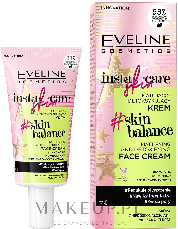 Matująco-detoksykujący krem do twarzy - Eveline Cosmetics Insta Skin Care #Skin Balance — фото 50 ml