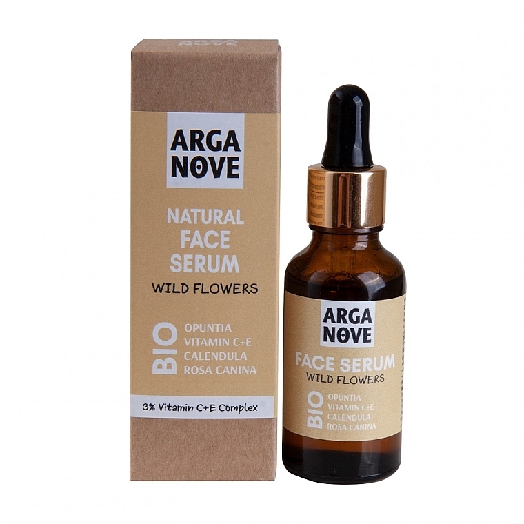 PRZECENA! Przeciwutleniające Serum do Twarzy, Polne Kwiaty i Witaminy - Arganove BIO Natural Face Serum Wild Flowers * — Zdjęcie N2