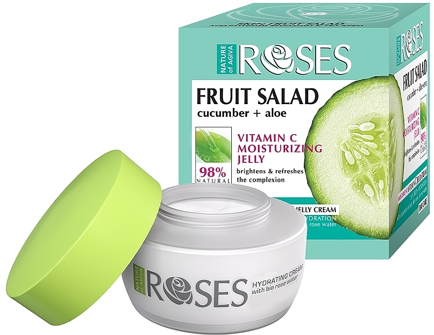 Żel nawilżający do twarzy z ogórkiem, aloesem i wodą różaną - Nature of Agiva Roses Fruit Salad Vitamin C Moisturizing Jelly Day Care — Zdjęcie N1