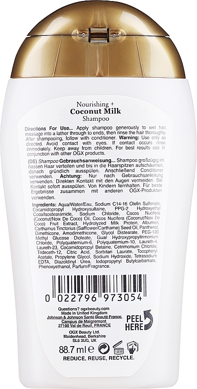 Odżywczy szampon do włosów z mleczkiem kokosowym - OGX Nourishing Coconut Milk Shampoo — Zdjęcie N4