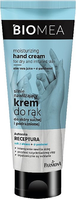 Silnie nawilżąjący krem do rąk do skóry suchej i podrażnionej - Farmona Biomea Moisturizing Hand Cream